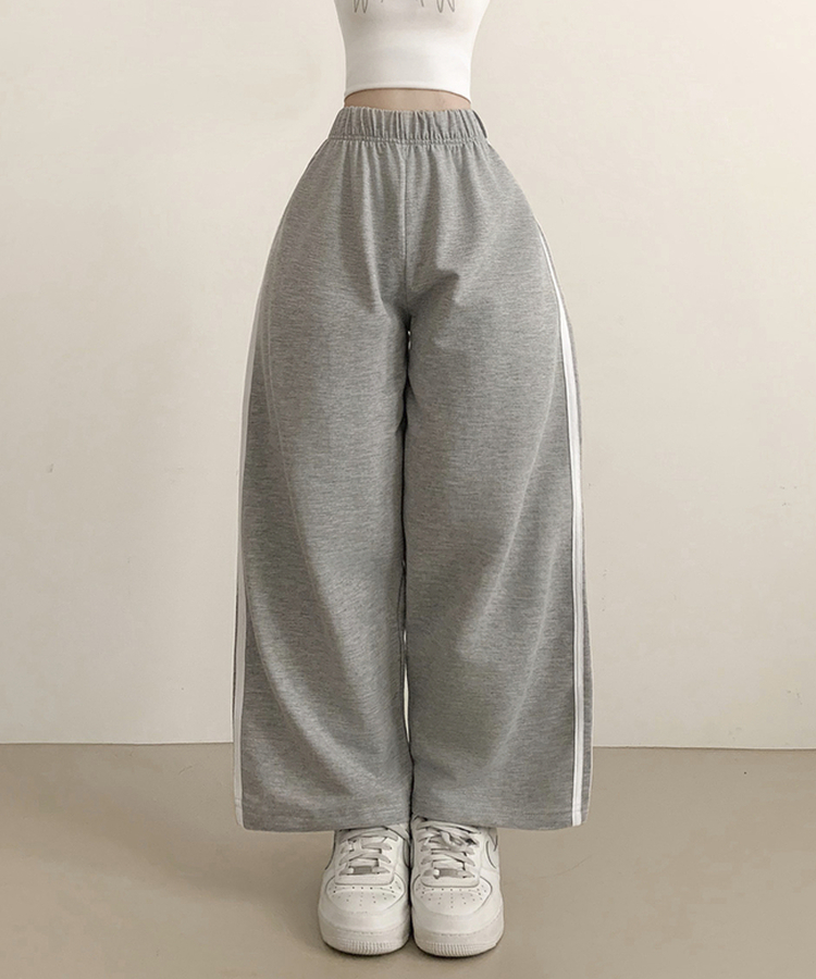 サイドラインフローワイドバンディングパンツ(5color) GREY