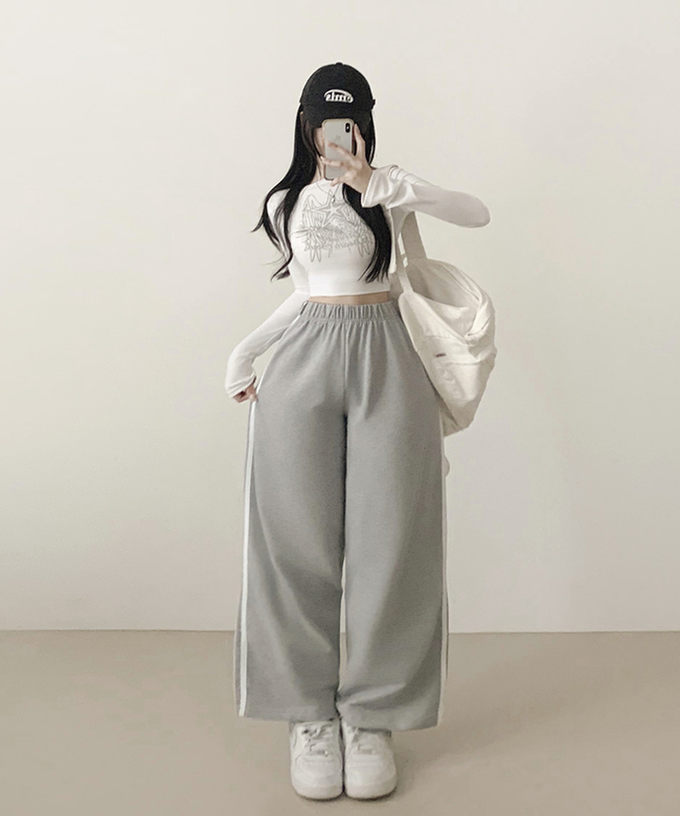 サイドラインフローワイドバンディングパンツ(5color) GREY