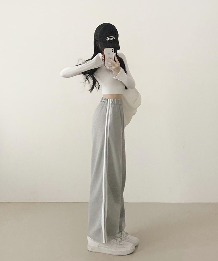 サイドラインフローワイドバンディングパンツ(5color) GREY