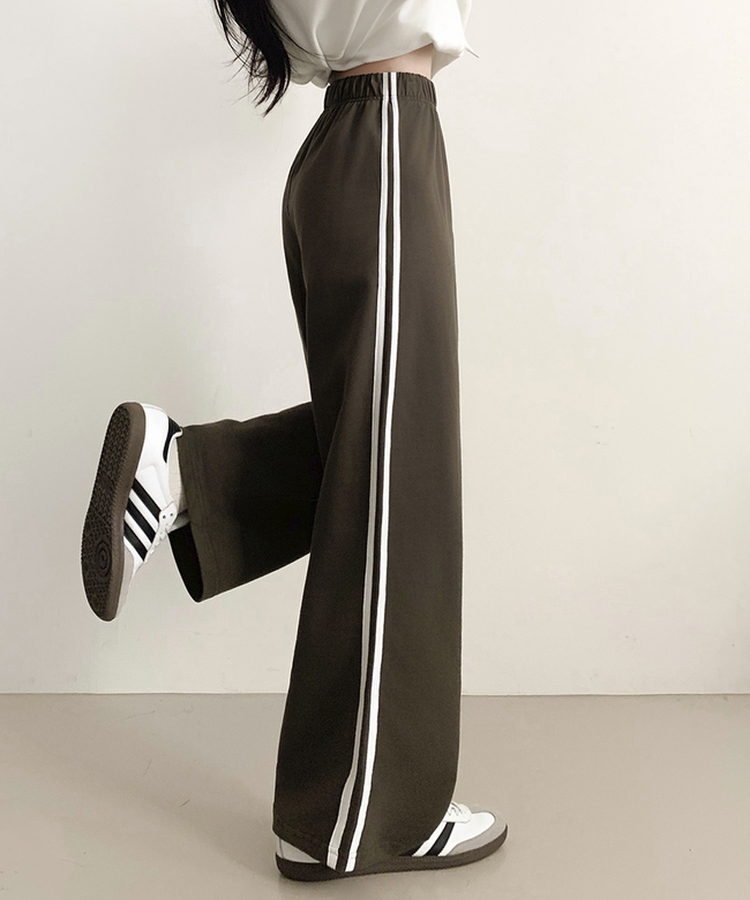 サイドラインフローワイドバンディングパンツ(5color) KHAKI