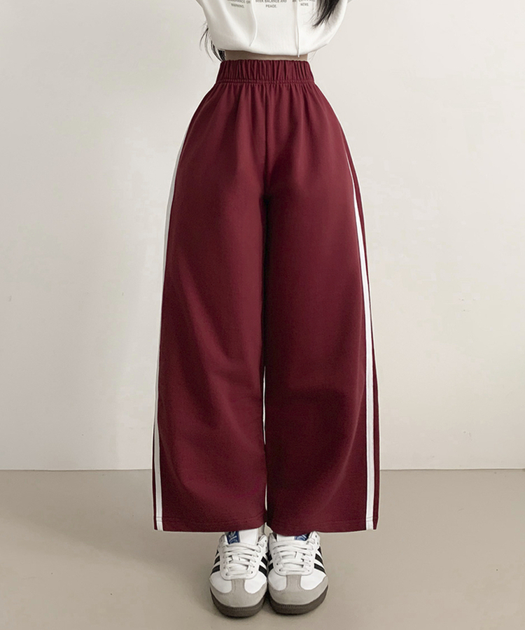 サイドラインフローワイドバンディングパンツ(5color) WINE