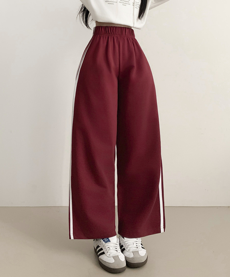 サイドラインフローワイドバンディングパンツ(5color) WINE