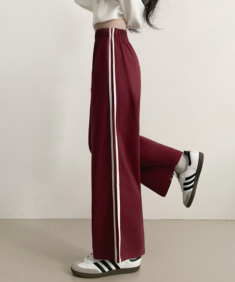 サイドラインフローワイドバンディングパンツ(5color) WINE