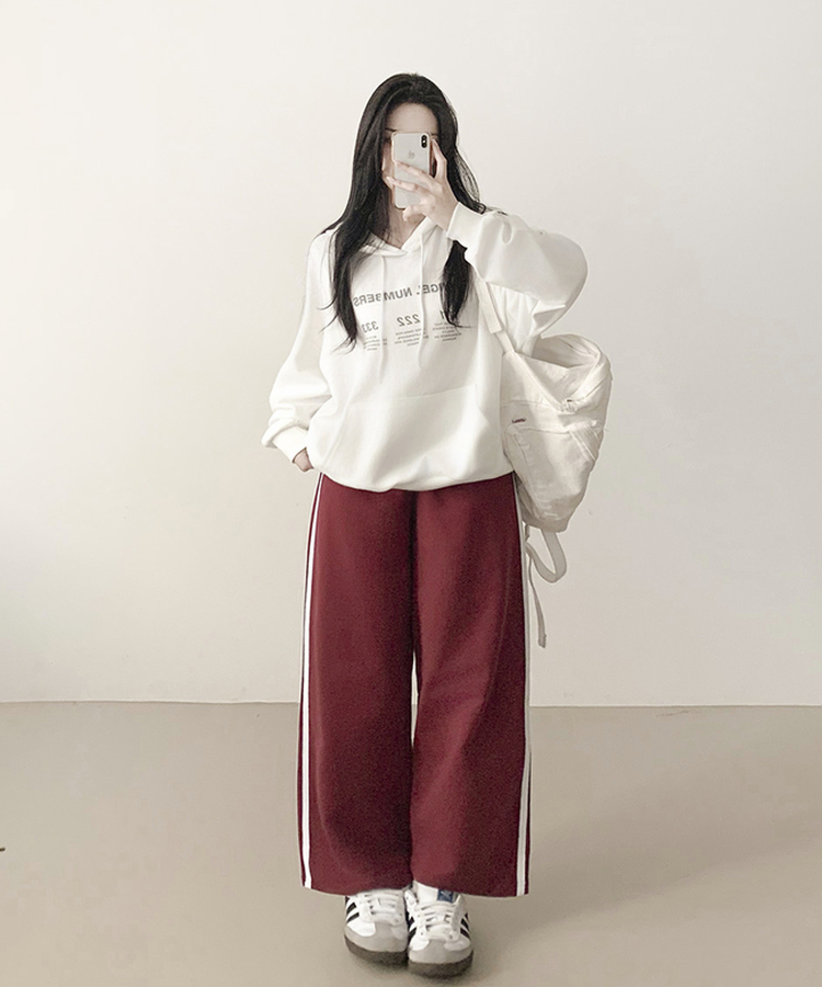 サイドラインフローワイドバンディングパンツ(5color) WINE