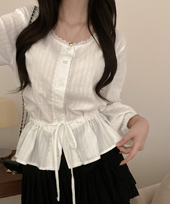 リボンストリングパンチングフレアブラウス WHITE