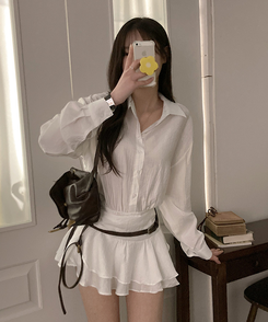 スモークバンドブラウスワンピース WHITE