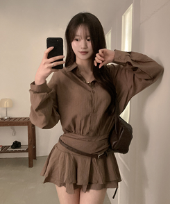 スモークバンドブラウスワンピース BROWN