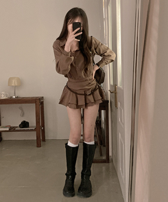 スモークバンドブラウスワンピース BROWN