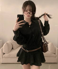 スモークバンドブラウスワンピース BLACK