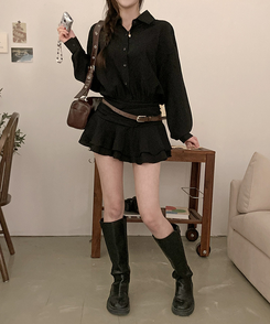 スモークバンドブラウスワンピース BLACK