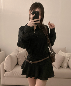 スモークバンドブラウスワンピース BLACK