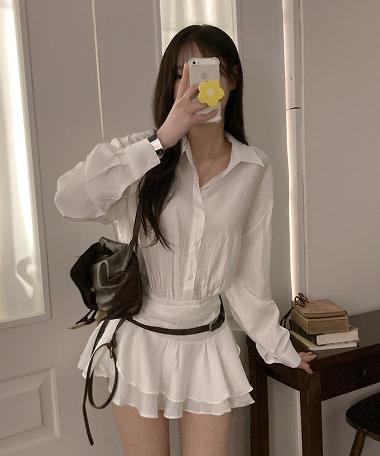 スモークバンドブラウスワンピース WHITE