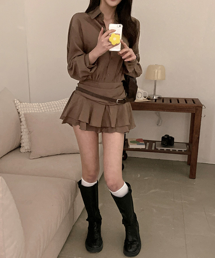 スモークバンドブラウスワンピース BROWN