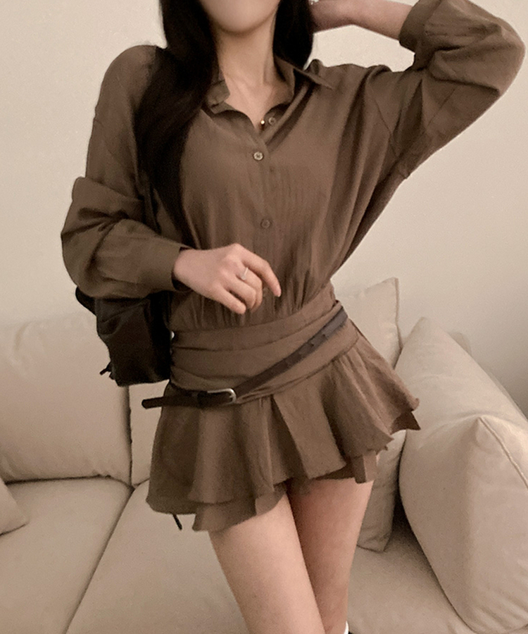 スモークバンドブラウスワンピース BROWN