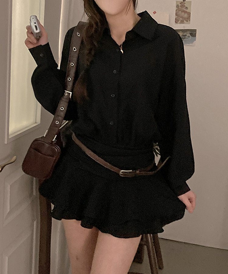 スモークバンドブラウスワンピース BLACK