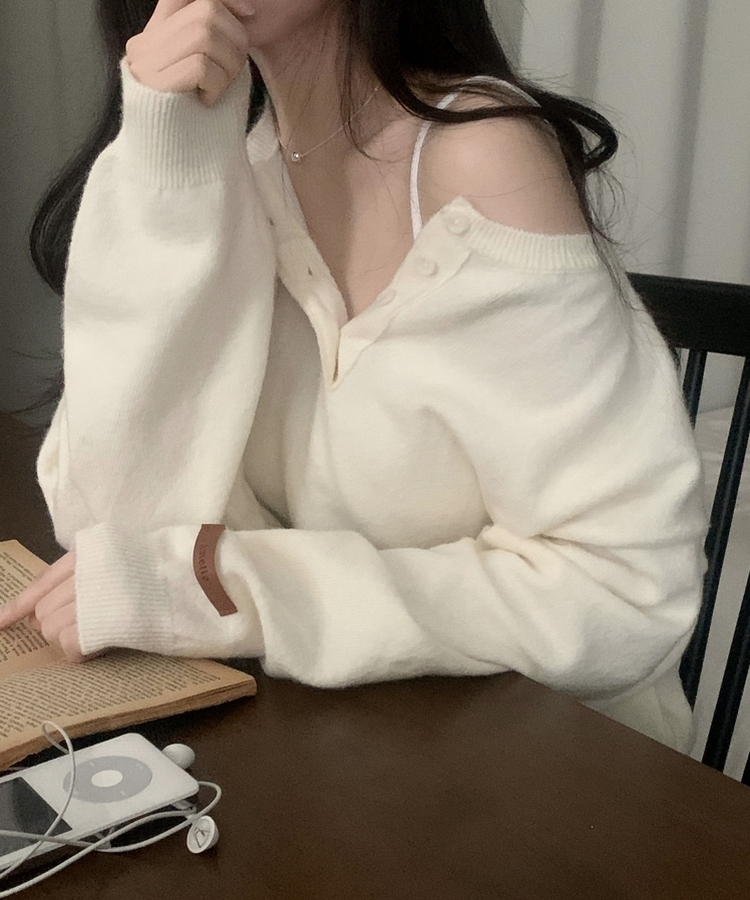 ヘンリーネックボタンニット(5color) IVORY