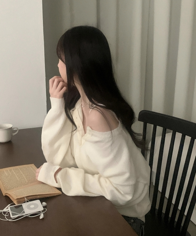 ヘンリーネックボタンニット(5color) IVORY