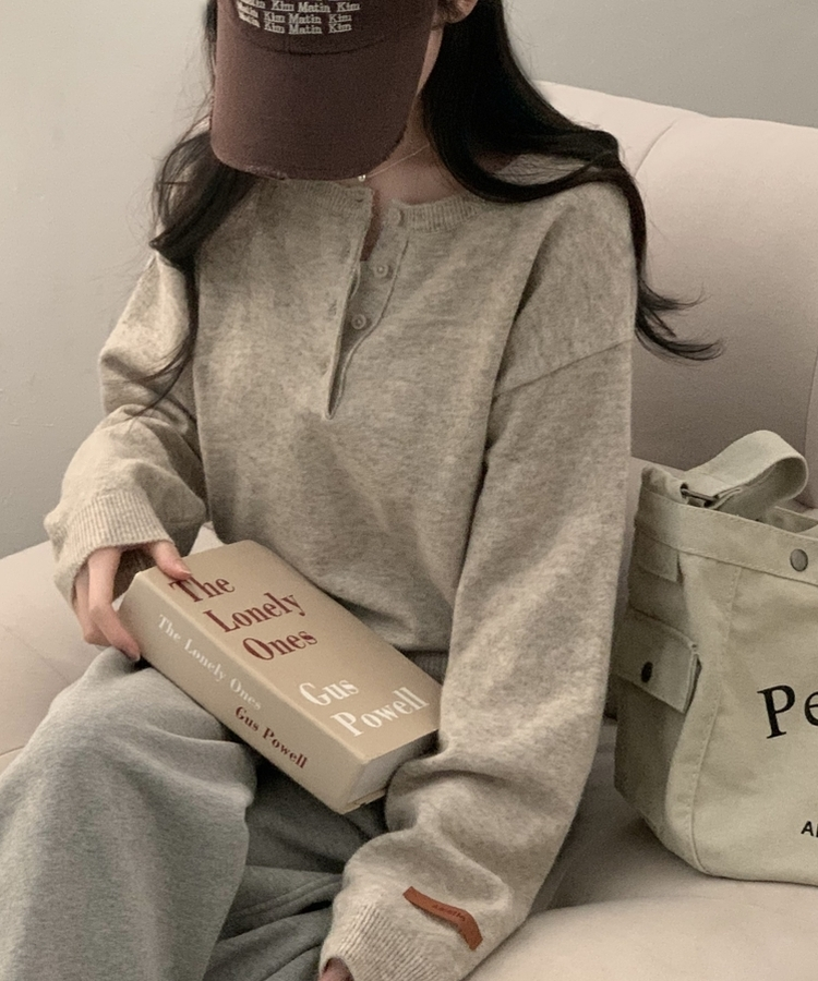 ヘンリーネックボタンニット(5color) BEIGE