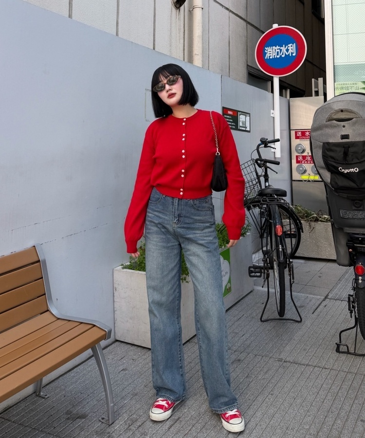 하이웨스트 슬림 자수 데님 팬츠 중청