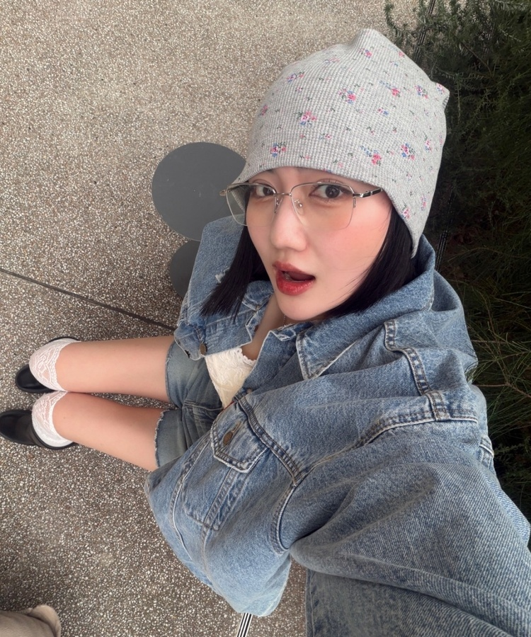 플라워 와플 비니 그레이