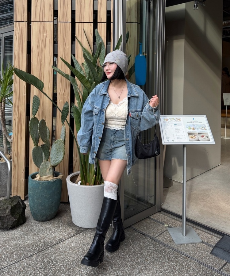 플라워 와플 비니 그레이