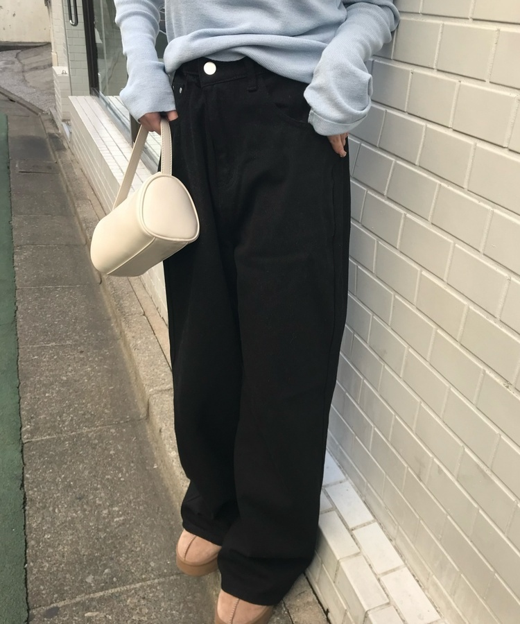 와이드 일자 뒷밴딩 데님팬츠 블랙