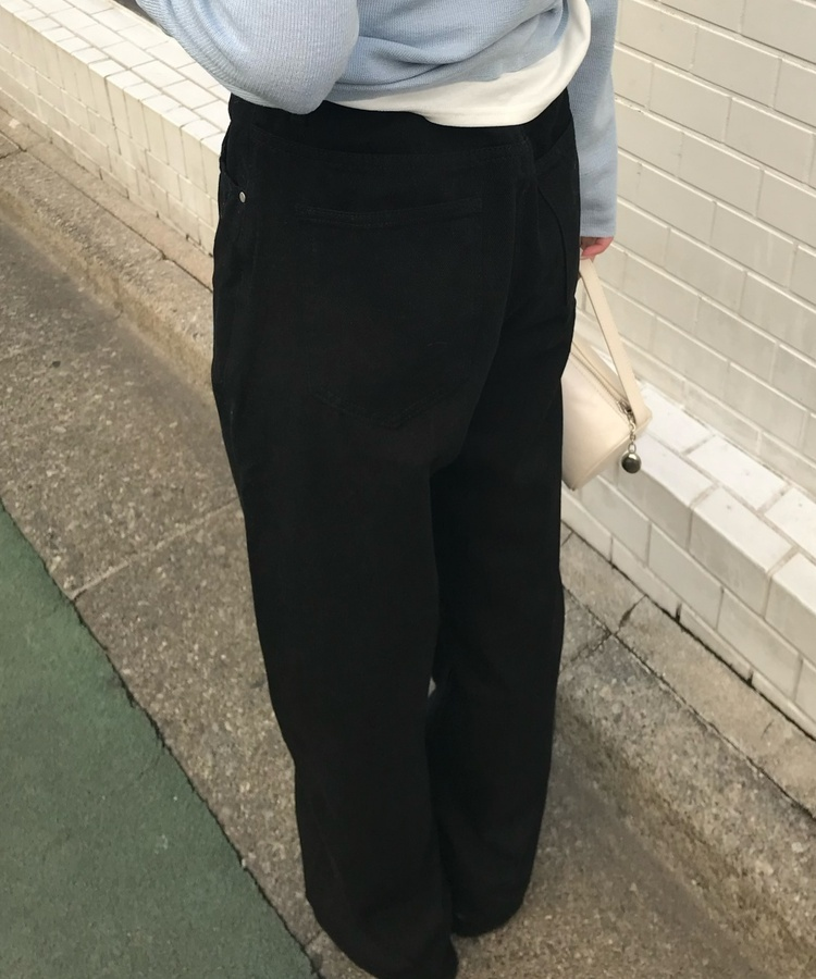 와이드 일자 뒷밴딩 데님팬츠 블랙