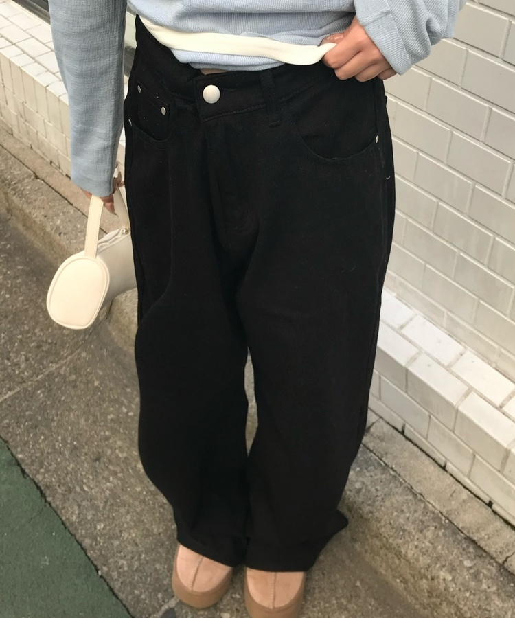 와이드 일자 뒷밴딩 데님팬츠 블랙