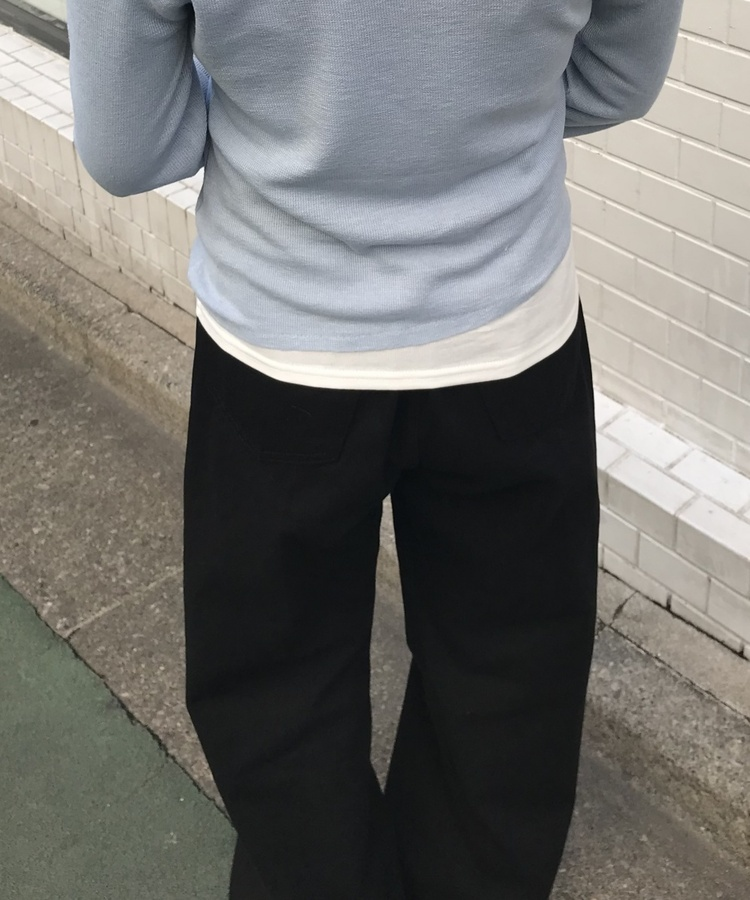 와이드 일자 뒷밴딩 데님팬츠 블랙