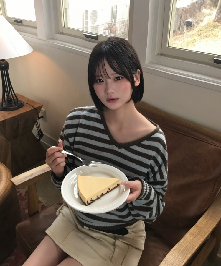 스트라이프 브이넥 니트 브라운