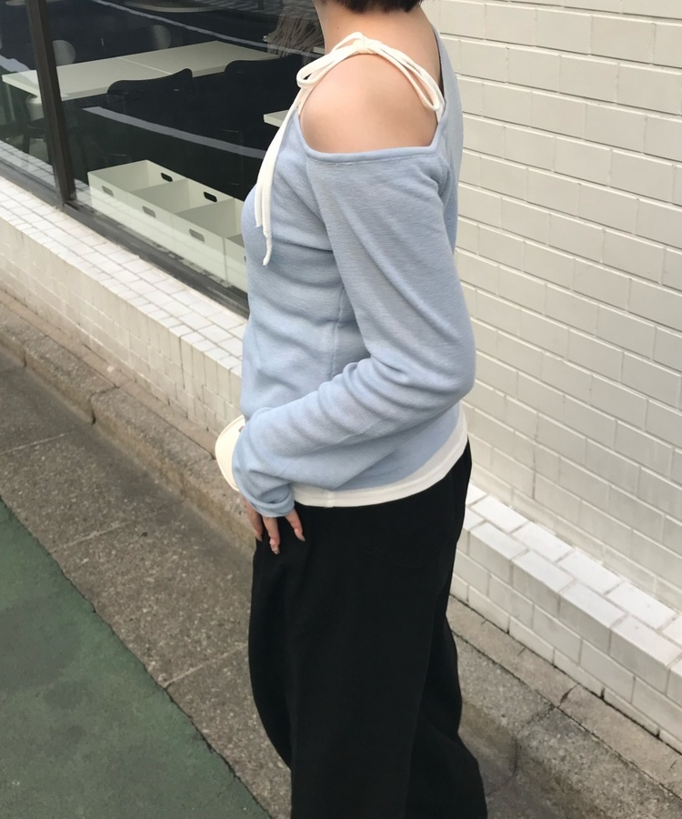 리본 오프숄더 니트 소라