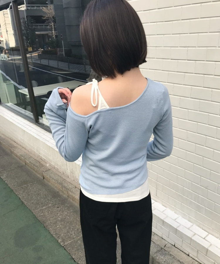 리본 오프숄더 니트 소라