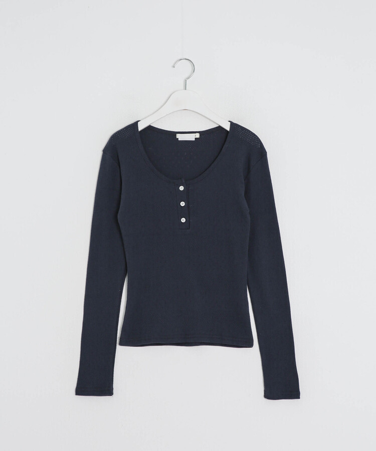 ヘンリーネックベーシック長袖トップス