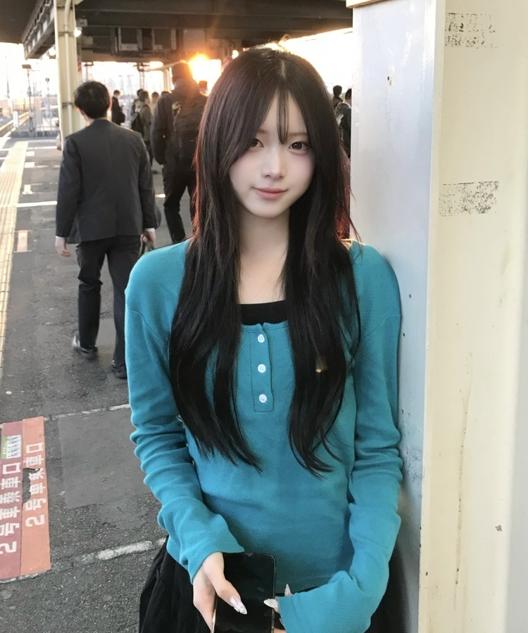 ヘンリーネックベーシック長袖トップス TEAL