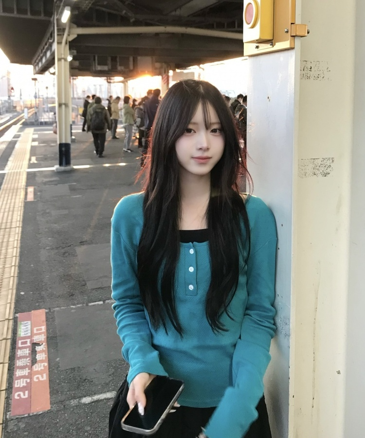 ヘンリーネックベーシック長袖トップス TEAL