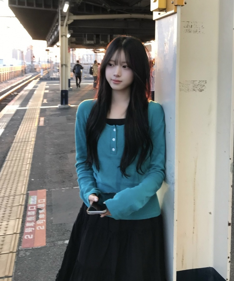 ヘンリーネックベーシック長袖トップス TEAL