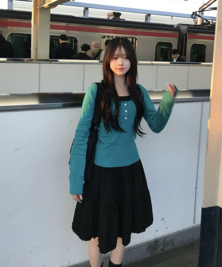 ヘンリーネックベーシック長袖トップス TEAL