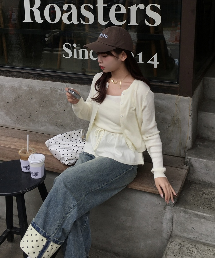 【SET】シンプルリボンキャミソール＋カーディガン CREAM