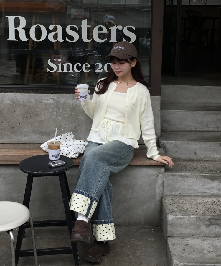 【SET】シンプルリボンキャミソール＋カーディガン CREAM