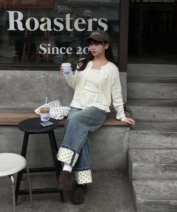 【SET】シンプルリボンキャミソール＋カーディガン CREAM