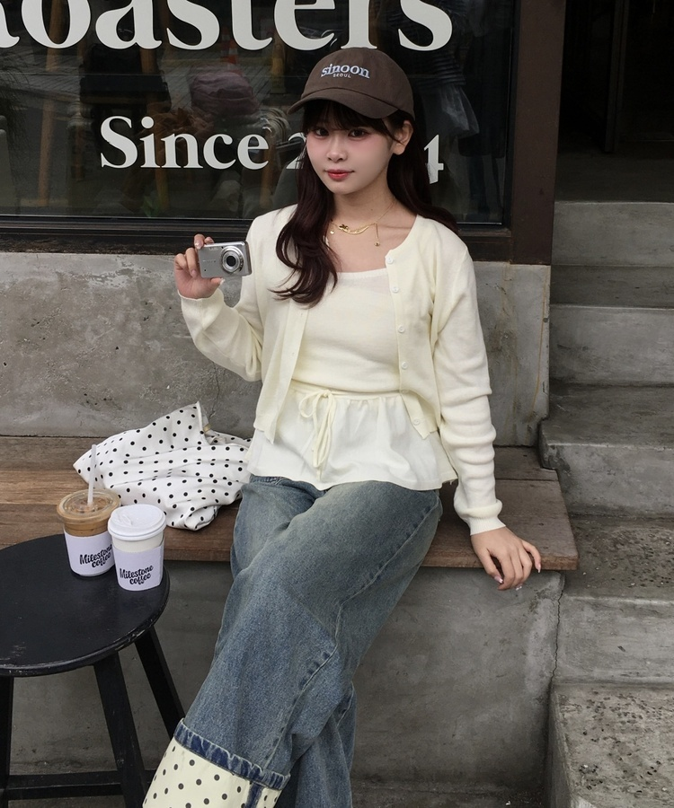 【SET】シンプルリボンキャミソール＋カーディガン CREAM