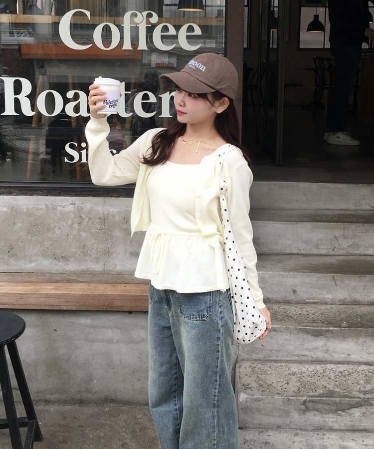 【SET】シンプルリボンキャミソール＋カーディガン CREAM