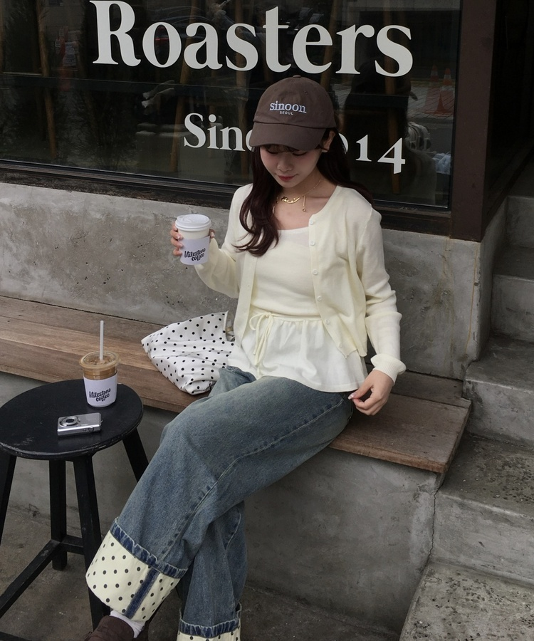 【SET】シンプルリボンキャミソール＋カーディガン CREAM