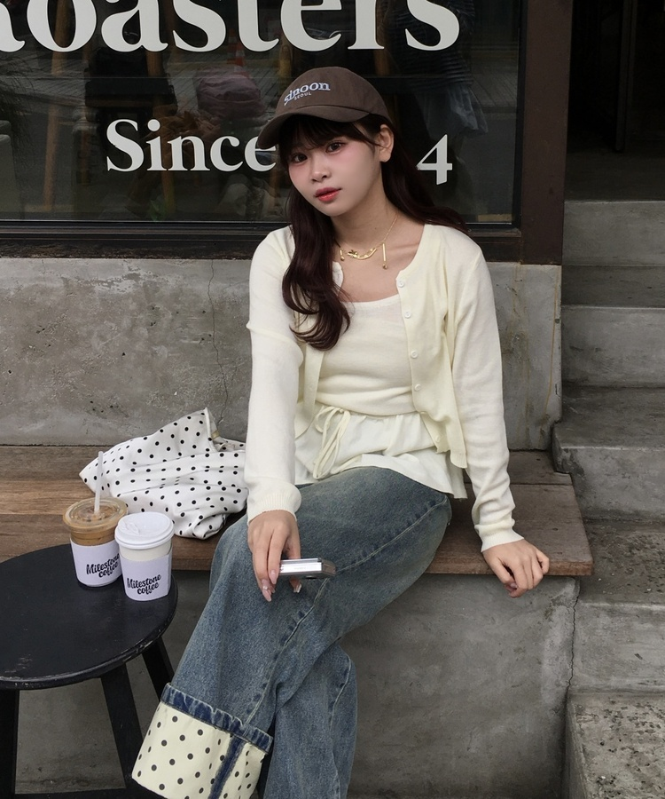 【SET】シンプルリボンキャミソール＋カーディガン CREAM