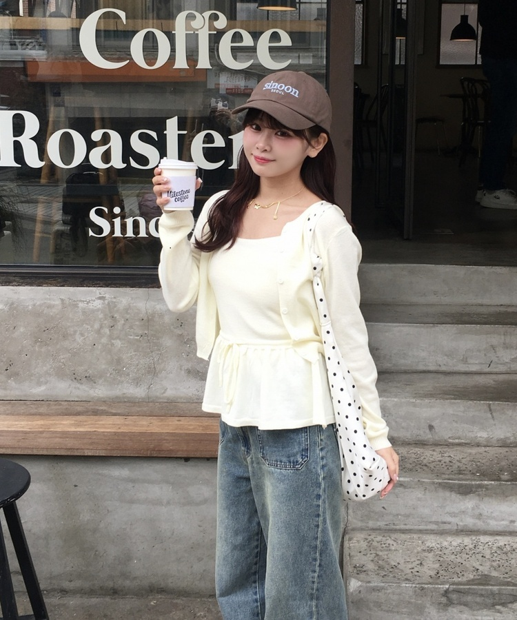 【SET】シンプルリボンキャミソール＋カーディガン CREAM