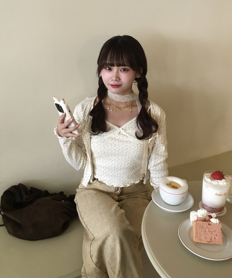 【SET】フラワーキャミソール＋カーディガン CREAM