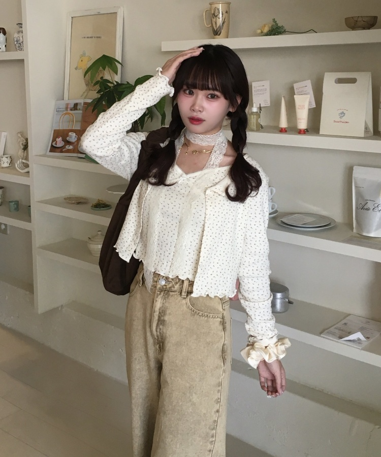 【SET】フラワーキャミソール＋カーディガン CREAM