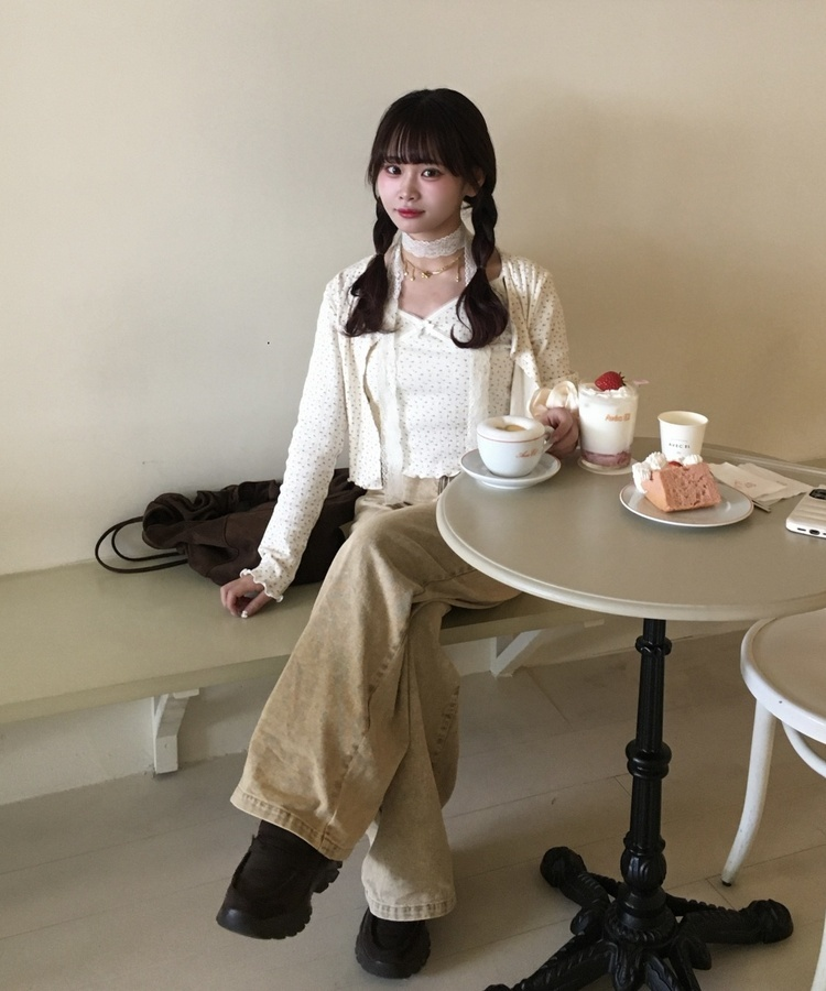 【SET】フラワーキャミソール＋カーディガン CREAM