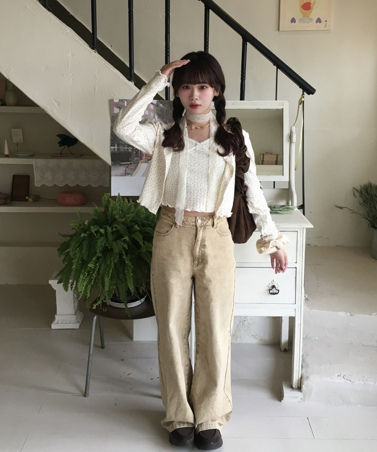 【SET】フラワーキャミソール＋カーディガン CREAM