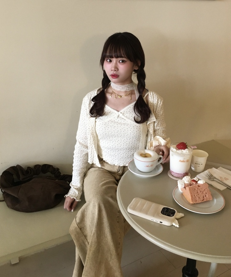 【SET】フラワーキャミソール＋カーディガン CREAM